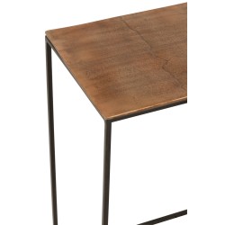 Mesa nido rectangular de metal color bronce.