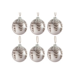 BOITE DE 6 BOULES DE NOEL PLUMES VERRE GRIS MAT SMALL