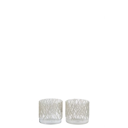 Set de 2 photophores en verre crème 10x10x9 cm