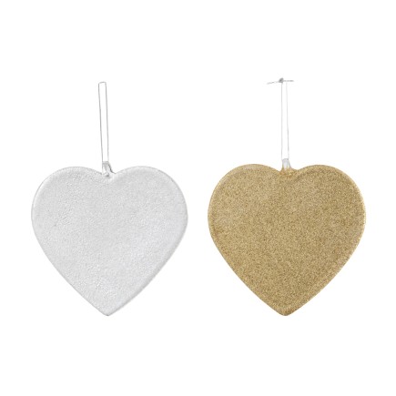 Lot de 2 sous-verres en forme de coeur en verre argent et doré L9cm
