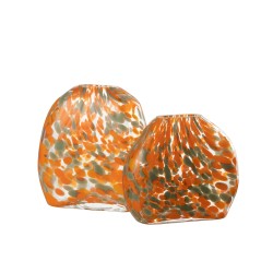Vase plat avec motif taches en verre orange 10x10x23 cm