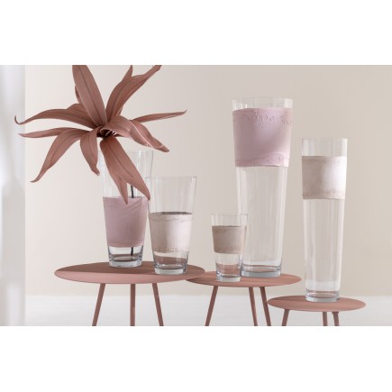 Vase avec ligne en verre rose 14x14x25 cm