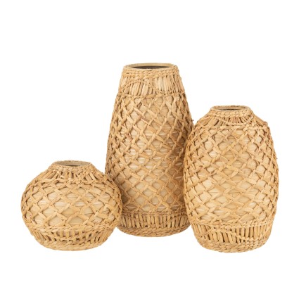Vase tressé en bois crème 26x26x22 cm