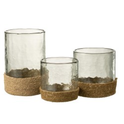 Vase avec dessous jute en verre transparent 14x14x20 cm