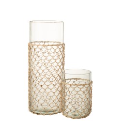 Vase avec filet rotin en verre transparent 14x14x21 cm