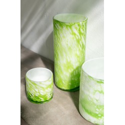 Photophore marbré en verre vert 15x15x18 cm