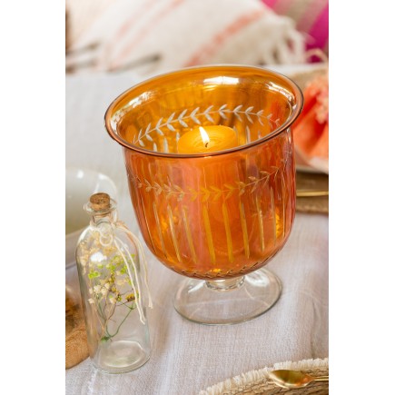 Vase romain à motifs en verre orange 23x23x25 cm