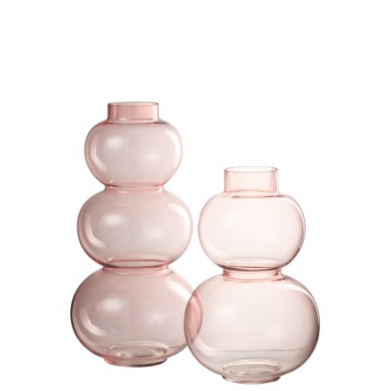 Vase 2 boules en verre rose 18x18x29 cm