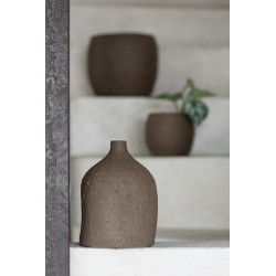 Vase col bouteille en céramique marron 15x15x20 cm