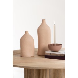 Vase col bouteille en céramique beige 14x14x40 cm