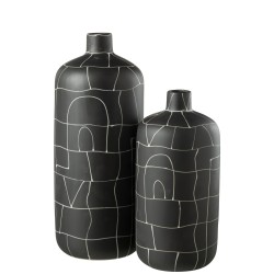 Vase rond à traits en céramique noir 19x19x37 cm