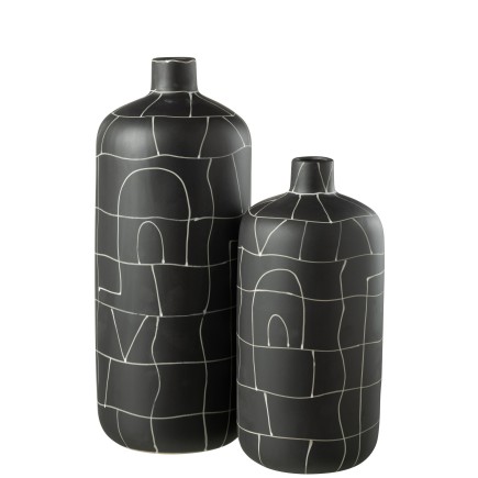 Vase rond à traits en céramique noir 19x19x37 cm