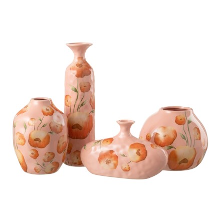 Vase avec fleurs en céramique saumon 21x21x17 cm