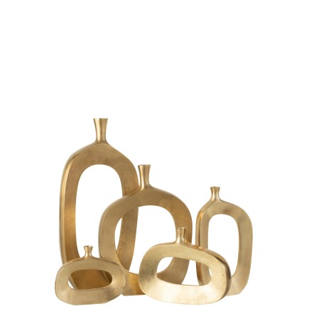 Vase ovale troué en métal doré 24x6x46 cm
