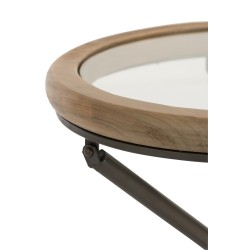 Mesa redonda de vidrio y metal natural de 50x50x52 cm