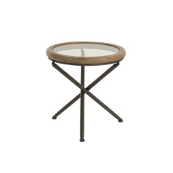 Mesa redonda de vidrio y metal natural de 50x50x52 cm