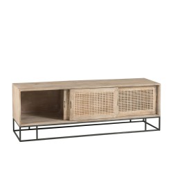 Meuble tv 3 portes coulissantes en bois naturel 150x40x50.5 cm