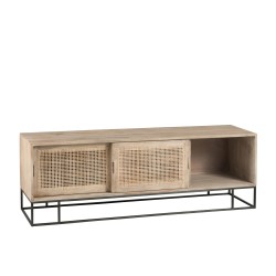 Meuble tv 3 portes coulissantes en bois naturel 150x40x50.5 cm