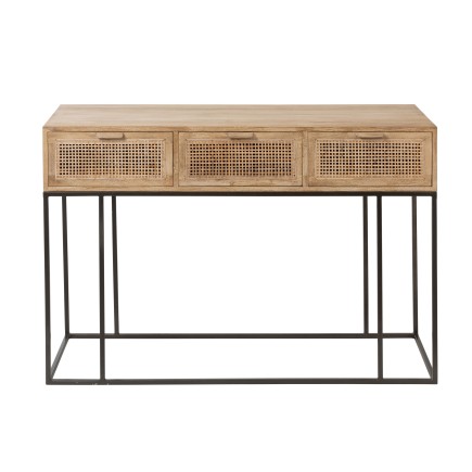 Console avec tiroirs en bois et métal noir 120x42x80 cm