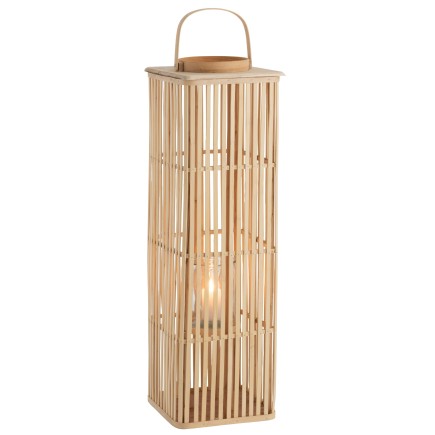 Lanterna rettangolare in legno naturale 28x28x90 cm