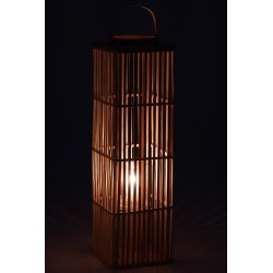 Farol rectangular de madera natural 28x28x90 cm