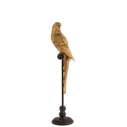 Loro sobre base de resina dorada 17.5x17.5x78 cm