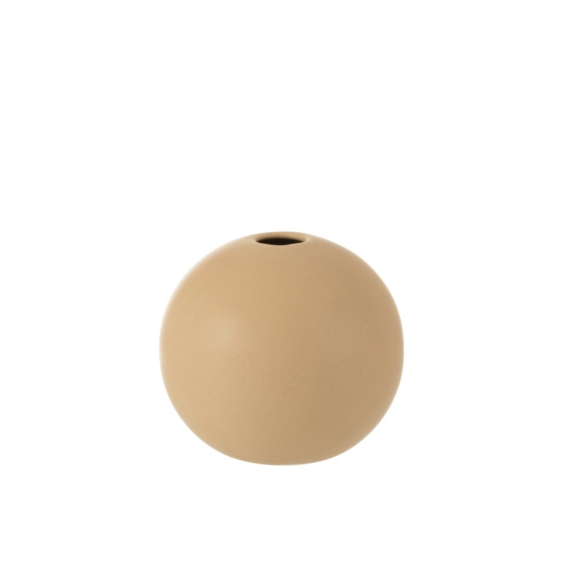 Jarrón de cerámica beige en forma de bola de 18 cm de diámetro