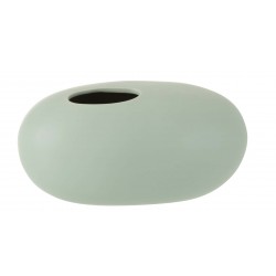 Jarrón ovalado de cerámica verde pastel de 25x15x13cm