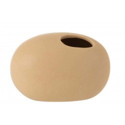 Jarrón ovalado de cerámica beige de 16x10x9cm