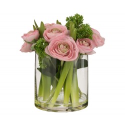 Renoncule de fleurs dans vase plastique en textile rose 24x24x27 cm