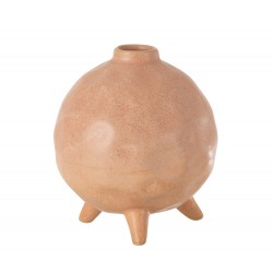 Vase rond sur pied en céramique saumon 15x15x17 cm