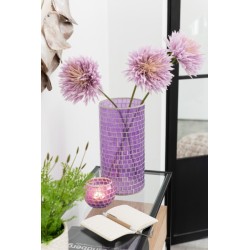 Vase cylindrique mosaiques en verre mauve 15x15x29 cm