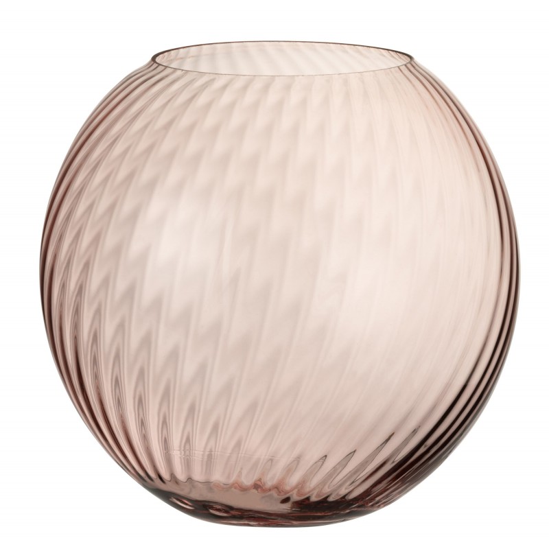 Vase rond cannelé en verre rose 25x25x25 cm
