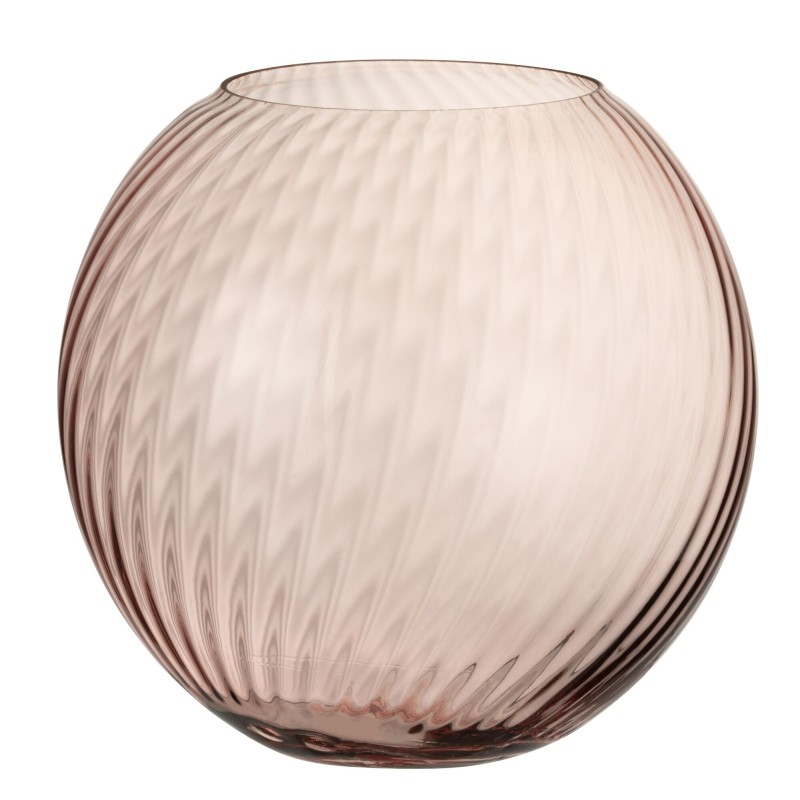 Vase rond cannelé en verre rose 25x25x25 cm