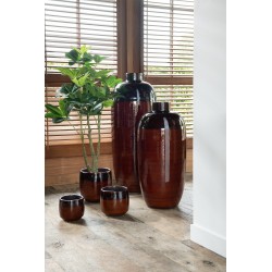 Vase ovale avec col en céramique rouge 31x31x73 cm