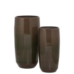 Vase ovale haut en céramique vert 22x22x45 cm