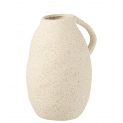 Vase cruche avec anse en céramique blanc 17x15x25 cm