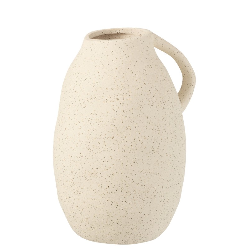 Jarrón de cerámica blanco con asa, tamaño 17x15x25 cm