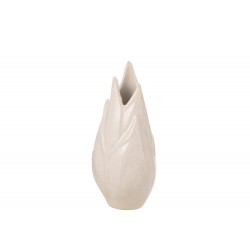 Vase flamme en céramique blanc et beige 10x10x26 cm