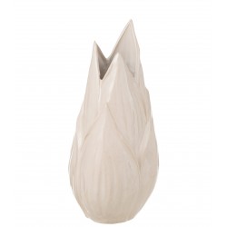 Vase flamme en céramique blanc et beige 20x20x45 cm