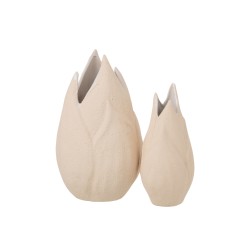 Florero de cerámica beige de 18x18x32 cm