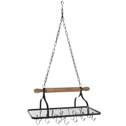 ETAGERE SUSPENDUE CUISINE AVEC CROCHETS METAL/BOIS NOIR