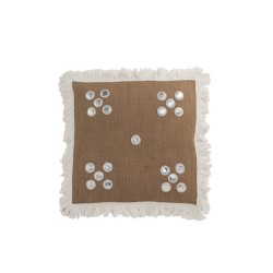 Coussin avec mini-miroirs et franges en jute naturel L46cm - Coussin d'extérieur