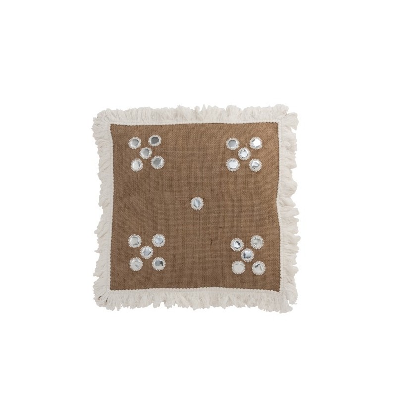 Almofada com mini-espelhos em juta natural L46cm - Almofada para exterior Almofada com mini-espelhos em juta natural L46cm - Almofada para exterior