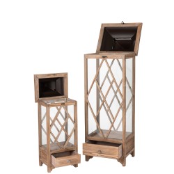 Lote de 2 faroles marrones de cristal y metal 34x28x111 cm