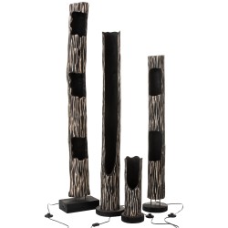 LAMPE TRONC OUVERT 3 TROUS PAULOWNIA RAYE NOIR BEIGE