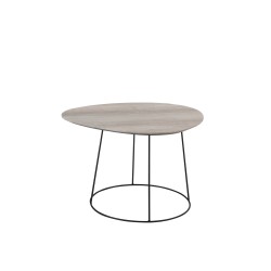Mesa de salón ovalada en piel sintética - madera - metal gris 69x55x45 cm