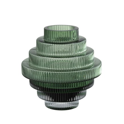 Vase rond à étage en verre vert 15x15x16 cm