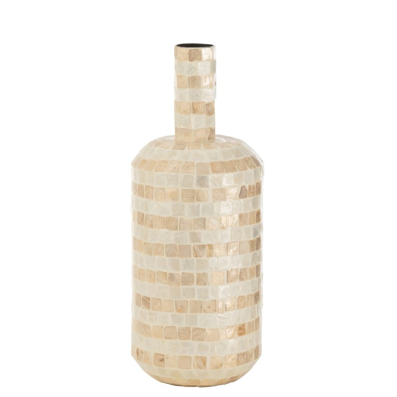 Vase bouteille mosaïque en papier beige 19x19x52 cm