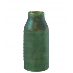 Vase rayé en verre vert 13x13x30 cm